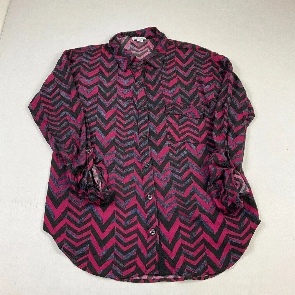 Splendid Womens Button Front ShirtâPrinted Long Sleeve Roll Tab Collared TopâXS